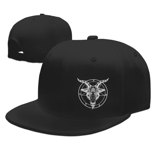 Generic Baphomet Satanist Goat Ram Flat Brim Bill Baseball Cap Adjustable Funny Sunhat Trucker Hat for Men Women Black