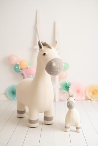 Set 2 peluches algodón yeguas formado por yegua maxi y yegua mini blanco y gris