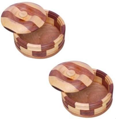 Delux wood carver Hand work dark chapati box/puri box/paratha box 1500 ml for storage for hot case for Kitchen or Dining Table for Serving to Guests (casserolle) with lid SET OF 2