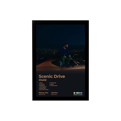 Image of BLINKART Khalid - Scenic Drive Wall Photo Frames | Wall Art for Bedroom, Living Room, Studio or Office | Album Cover Print with Spotify Song Link QR Code | Gift for Fans - 8x12 In
