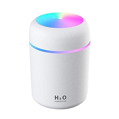 MUF Humidificador Mini - Unidad de humidificación de Primera Calidad con Tanque de Agua de 300ml, Funcionamiento ultrasónico silencioso, Apagado automático y función de luz Nocturna (Blanco)