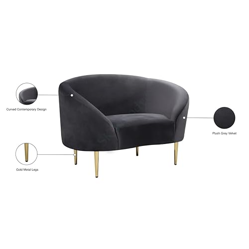 Image of Rosewood Luxury Curved Sofa in Premium Velvet-Fabric | Solid Wood Structure | High Density Foam | Sturdy Golden Legs | Comfortable & Stylish Couch for Modern Living Room (Grey, 1 Seater)