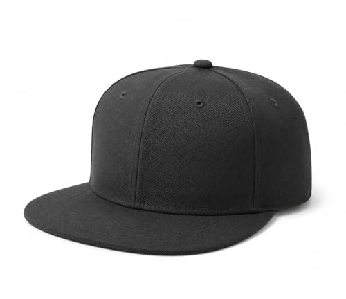 Urban Legacy Flat Bill Hat for Big Heads, Size 8 / XXL, Structured 6-Panel Baseball Cap, Black, Fitted Cap, Streetwear Style (Black)