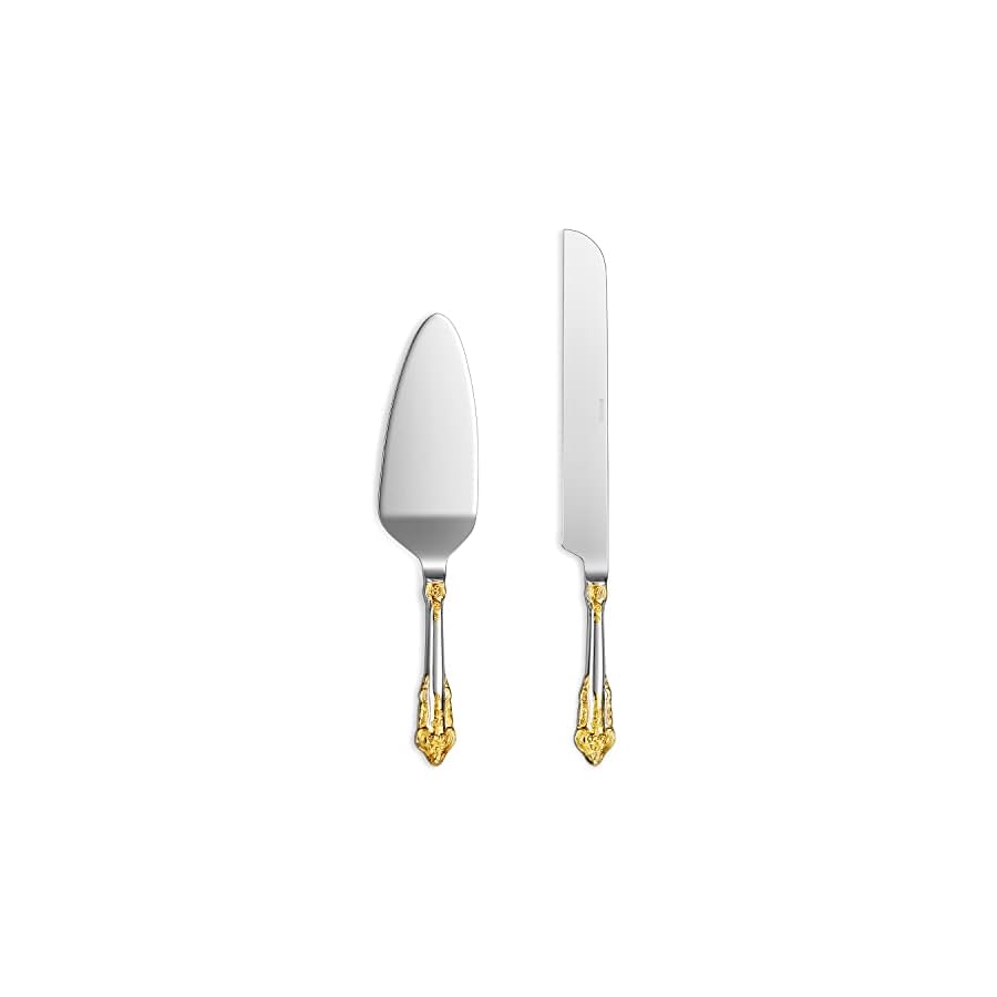 KEAWELL Gorgeous Wedding Cake Knife and Server Set, 18/10 Stainless Steel, Fine Luxury Cake Cutting Set (Gold Accent)