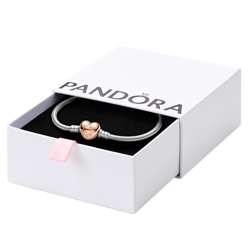 PANDORA Moments Heart Clasp Snake Chain Bracelet - Compatible Moments Charms - Gift for Her - Sterling Silver Rose Gold - With Gift Box - 9.0