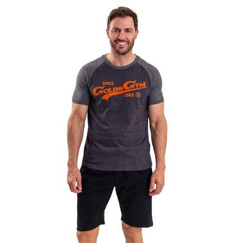 Gold's Gym GGTS153 - Maglietta Da Uomo A Maniche Corte Con Stampa Vintage Sul Petto, Grigio Antracite/Grigio MéLange/Arancione, M - 2