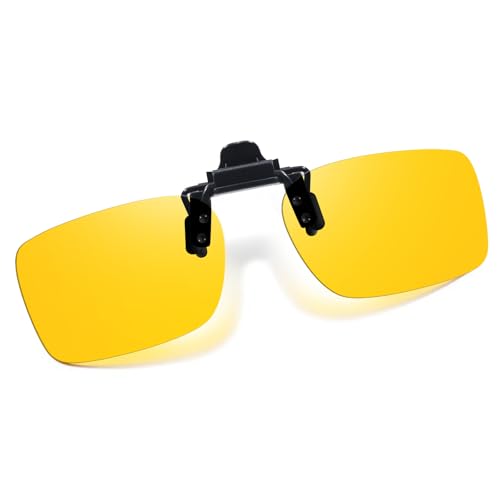 VIEWBETTER® Clip On Night Vision Glasses for Driving Over Prescription Glasses Flip Up Anti Glare Polarized Yellow Lens
