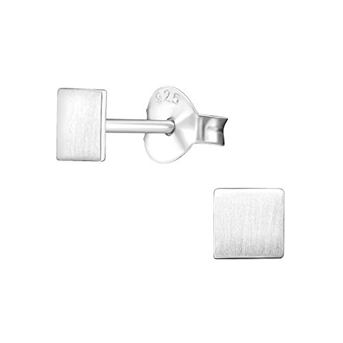 Bungsa .925 SILBER Ohrstecker Quadrat 4mm (Ohrringe Echtschmuck Studs Ohrschmuck Damen Frauen Herren)