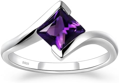 LUO 925 Sterling Silver Princess Cut Square Shape Gemstone Ring f...