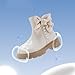 Girls Ankle Boots Fashion Ankle Booties Bow Pearl Side Zipper Low Heel Outdoor Winter Warm Combat Shoes (3-10 Years)