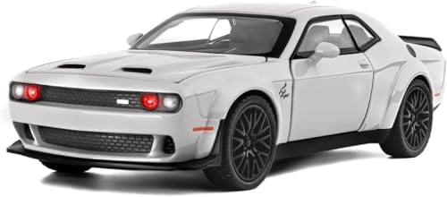 Image of WORSHIPER 1:24 Dodge Challenger SRT Exclusive Alloy Metal Pull Back Die-cast Car Model with Sound Light Mini Auto Toy for Kids for Toy Car with Sound and Light (1:24 Dodge Challenger - Grey)