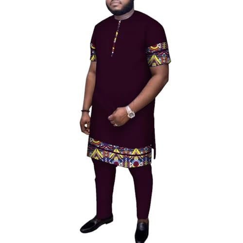 African Clothes for Men Dashiki Outfits Mens African Suits 2 Piece Formal Attire Short Sleeve Nigerian Clothes