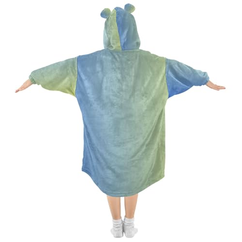 Wearable Blanket for Kids Ombre Girls Warm Comfy Fleece Blue Yellow Gradient Boys Oversized Hooded Sweatshirt M2