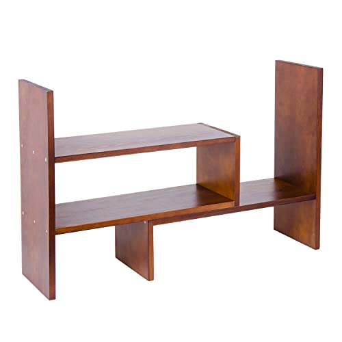 Liry Products Adjustable Extendable Natural Wood Desktop Organizer Caddy Desk Organizer Countertop Shelf Bookcase Display Stand Rack Expandable Storage Office Home, Brown #TOP3