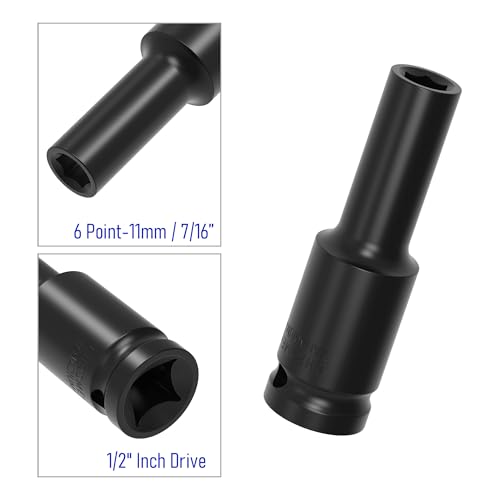 Image of 1 /2 inch Inch Drive by 11mm(7 /16 inch) Deep Impact Socket, Heat-Treated CR-V Steel 3 Inch Length, 6-Point Metric Sizes