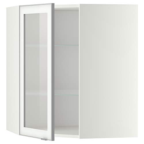 Rangement d'angle mural METOD blanc 67,5 cm, étagères verre dépoli pour placard cuisine