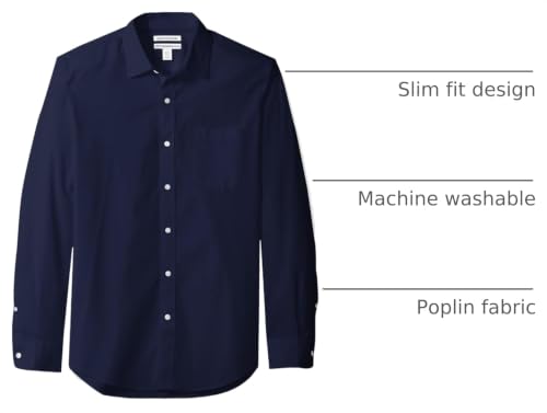 Image of Amazon Essentials Men's Regular-Fit Long-Sleeve Casual Poplin Shirt, Button Front, Business Casual, Collared