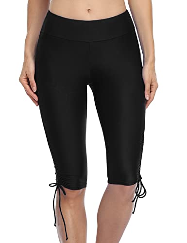 Coastal Rose Women's Long Swim Board Shorts High Waisted Tummy Control Tankini Bathing Suit Bottoms Side Tie Us16 Black #TOP2