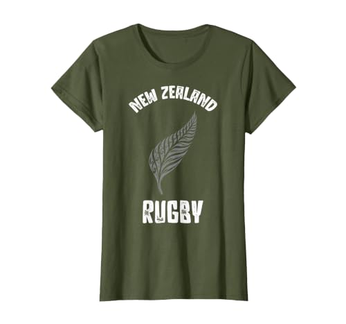 New Zealand Rugby Shirt Maori Inspired Kiwi & Silver Fern T-Shirt, Women, Olive Green, Small