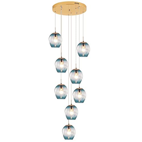 KXEcoLife Lámpara Colgante Moderna de 8 Luces con Pantalla de Cristal Tipo Gota de Lluvia, lámpara de Techo Tipo Domo, Ideal para vestíbulo, Entrada o Escalera.