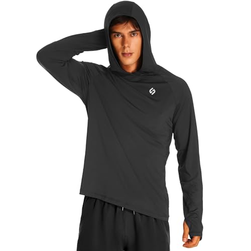 HODOSPORTS Mens UPF 50+ Rash Guard Long Sleeve Swim Shirts Sun Protection Hoodie Shirt UV SPF Quick Dry T-Shirts