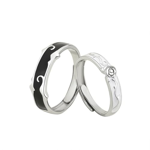 Bague réglable fiançailles 925 argent homme femme alliance argent noir gravure fleurs