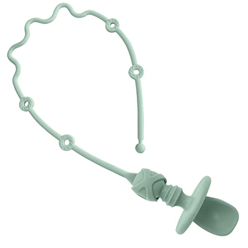 Image of Toy Straps for Baby, 5 Pack Spoon Toy Bottle Bungees with Toddler Utensil, Silicone Pacifier Clips Harness Straps for High Chair, Strollers, Shopping Trolley,Cars,Hanging Baskets,Cribs,Bags-All Green