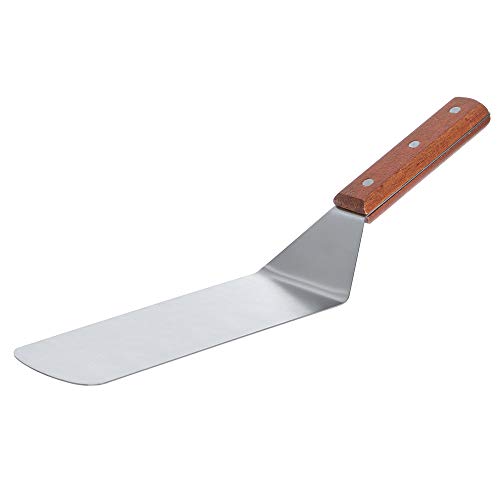 Tezzorio Turner Spatula with Wooden Handle for Griddle Grill, 8 x 3-Inch Stainless Steel Solid Flexible Blade Grill Turner, Commercial Grade