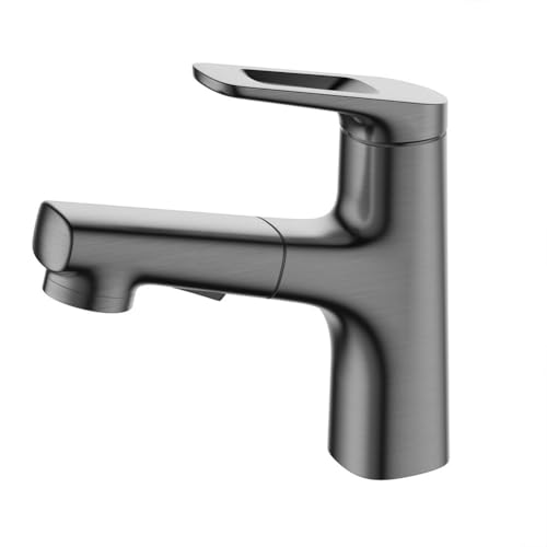 MMRTDJDR Grifos para Lavabo con rociador extraíble Grifo para Lavabo de baño Grifo Monomando para Lavabo de latón con rociador Extensible de 2 Funciones, Agua fría y Caliente, con mangueras estándar