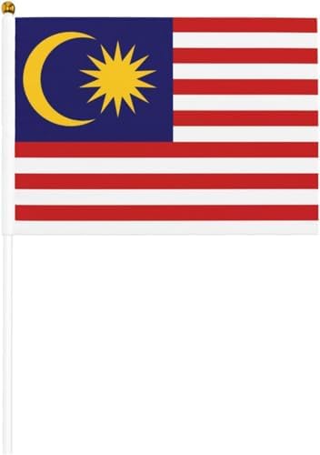 Malaysian Flags 20 Pack, Small Handheld Malaysia Flags on Sticks, Malay Hand Waving Stick Flags for Festivals Events Sports Parties Malaysia-themed Events Decorations, Anti-Ultraviolet Fading Indoor