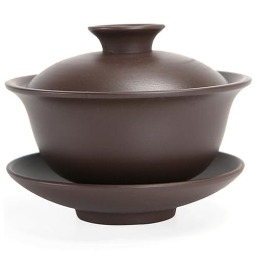 fkngcp Gaiwan Teacup 5oz Zisha Purple Clay Chinese Tea Cup 3.9x3.2 Kungfu Tea Bowl with Lid and Saucer Traditional Gaiwan Cup Set