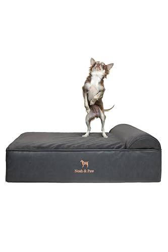 NOAH & PAW Dog Bed, 28x23x11 Inch, Orthopedic Dog Beds for Medium Size Pets, Eggshell Memory Foam Infused with Cooling Gel, Waterproof, Machine Washable, Includes Inner Cover (Faux Leather)