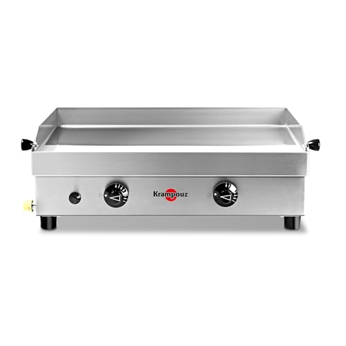 KRAMPOUZ Plancha Gaz SAMBA - Plaque de Cuisson en Inox 54 x 33 cm - 3000 Watts - 2 Zones de Cuisson - 2 Brûleurs en Acier Inoxydable - Nettoyage Facile -...