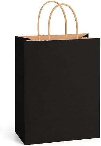 25Pcs Paper Bags with Handles. Medium Gift Bags Party Favor Bags Goodie Bags Shopping Bags. Black Gift Bags with Handles Bulk for Birthday Wedding Retail Business Festivals Arts DIY Crafts 8.2×4.3×10.6 Inches