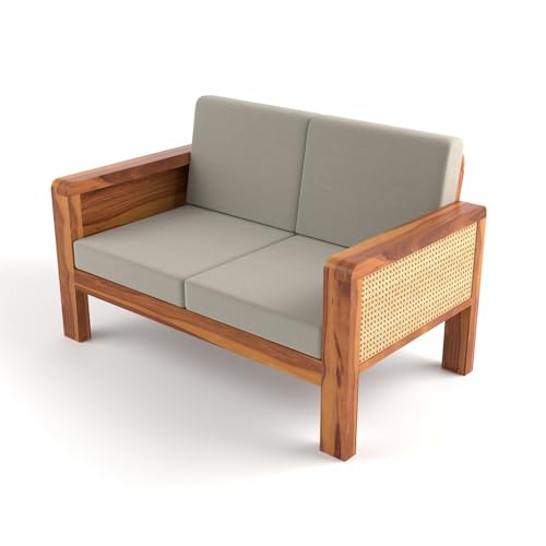 Image of Sheesham Wooden 4 Seater Sofa for Living Room | Solid Wood Sofa with Cane Side Panel | Rosewood Sofa Set for Home & Office | Lounge (Honey Finish, 4 Seater)