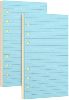 2 Packs A6 Lined Refill Paper, A6 Colored Ruled Pages for A6 Refillable 6-Ring Binder Notebook Journal Planner Organizer, 6-Hole Punched Binder Refill Inserts, 2 Pack (Each Pack 50 Sheets/100 Pages)