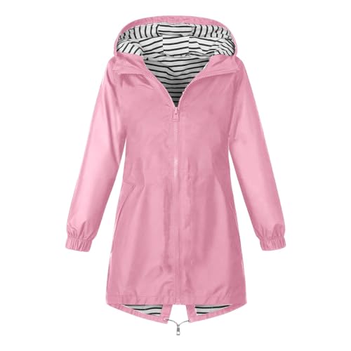 duxyoz Boys Girls Rain Jacket - Waterproof Lightweight Raincoat for Kids,Packable,Water-Resistant,Windproof,Hooded,Long Raincoats Windbreaker Trench Coat Pink 9-10 Years - Image 5