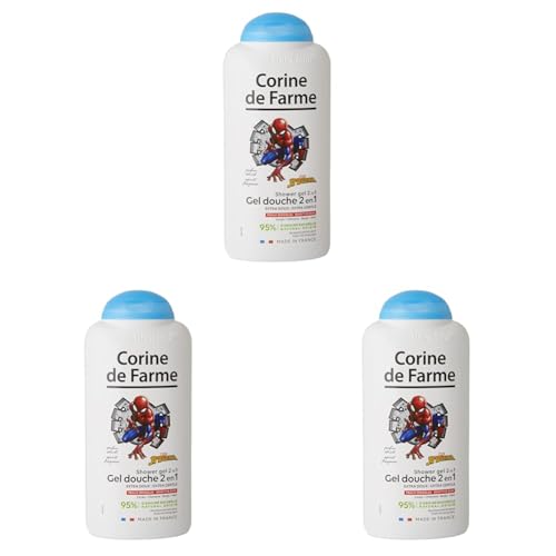 Corine de Farme - Gel Douche Extra-Doux Spiderman - Gel Lavant 2-En-1 Corps et Cheveux pour Enfant - Formule Peau Sensible, Clean Beauty, ne Pique pas les Yeux - Flacon Recyclable 300ml (Lot de 3)