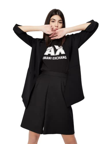 Armani Exchange Women's Studded Logo Slim Fit Scoop Neck Tee, Black, X-Large