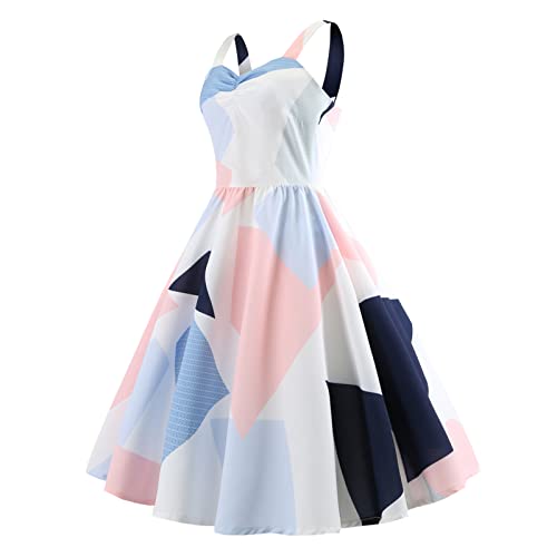 Image of Women Vintage Spaghetti Strap Cami 1950s Polka Dot Rockabilly Swing Dress Casual Boho Floral Print Cocktail Tea Party Dress