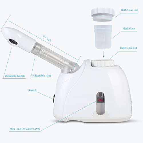 Quiet&Far Facial Steamer Warm Mist Humidifier With Extendable Arm & Adjustable Nozzle For Sinuses Moisturizing Unclogs Pores Or Deep Cleaning Skin Professional Facial Steamer At Home Or Salon, White #TOP1