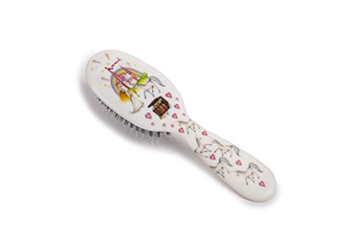 Rock & Ruddle Natural Mixed Bristle Hair Brush for Women and Kids. Perfect for Wet or Dry Hair Detangling, Smoothing and Blowdrying. Bring out a Healthy Shine. Unicorns Design, Small