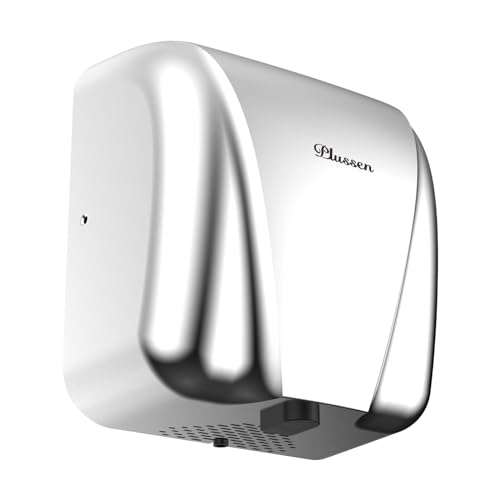 PLUSSEN Secador de mano de acero inoxidable automático comercial eléctrico secador de mano montado en la pared para baño cocina, secado rápido de 1800 W en 10 segundos (plata)