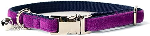 Sam & Maui Velvet Adjustable Cat Collar with Metal Silver Chrome Buckle and Bell Plum Purple C