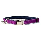 Sam & Maui Velvet Adjustable Cat Collar with Metal Silver Chrome Buckle and Bell Plum Purple C