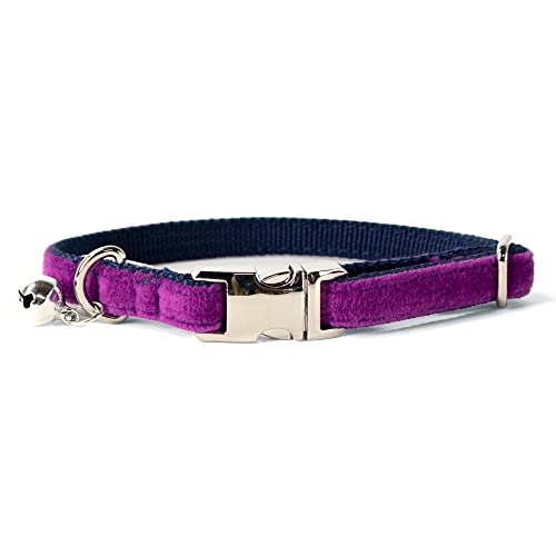 Sam & Maui Velvet Adjustable Cat Collar With Metal Silver Chrome Buckle And Bell Plum Purple C #TOP27