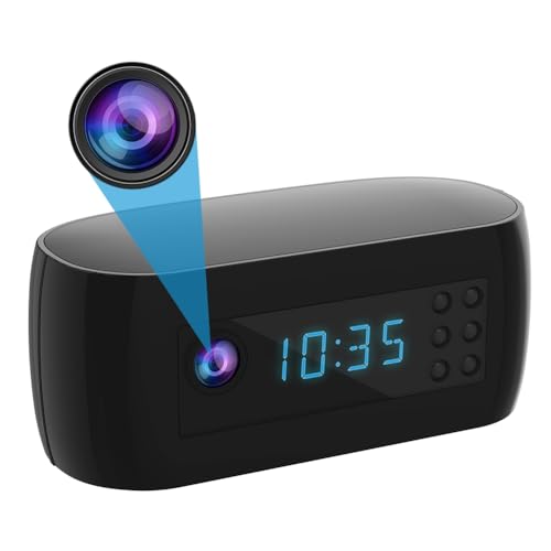 Nettoppo Mini Cámara WiFi con Reloj Full HD 1080P, Control Inalámbrico, Visión por Infrarrojos, Videocámara, Monitor de Vigilancia para el Hogar