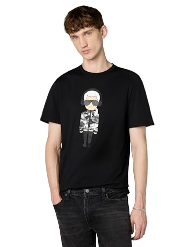 KARL LAGERFELD Paris Mens Reflective Karl Chacracter with Headphones Short Sleeve Crew Neck T-Shirt T Shirt, Black, Medium US