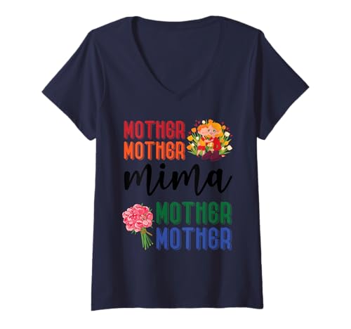 Womens Mother Mother Mima Love Flowers Family Appreciation Warmth V-Neck T-Shirt
