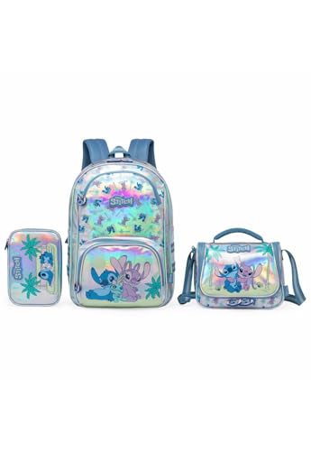 Kit Mochila Disney Lancheira Estojo Escolar Stitch Robusta